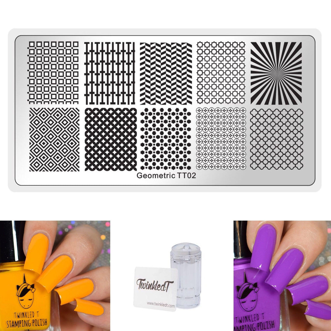 Geometric 2 Set - Plate, Polishes, Stamper, & Scraper